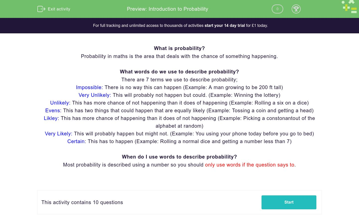 Introduction to Probability Worksheet - EdPlace