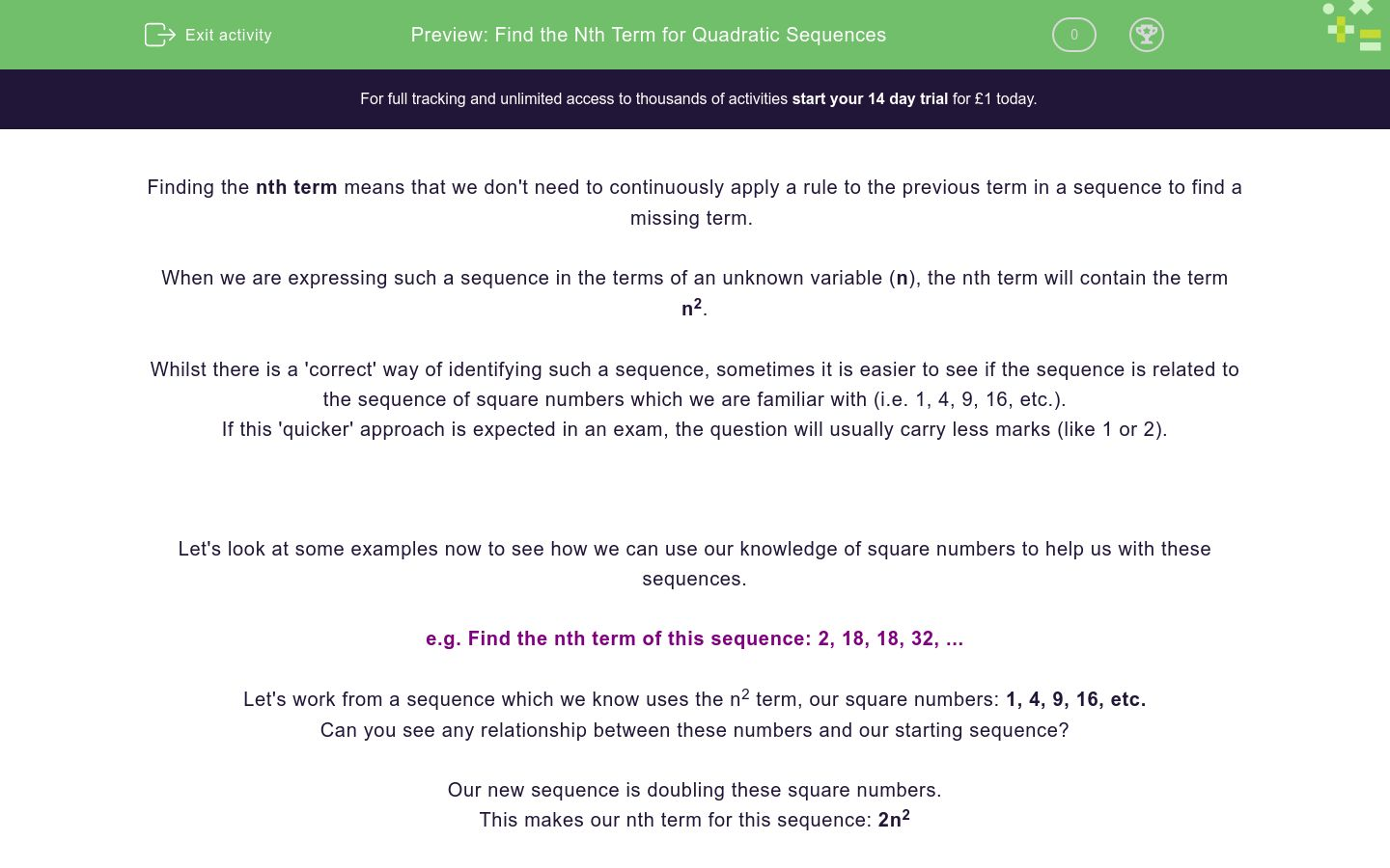 Find Nth Term Of A Quadratic Sequence Using A Classwiz