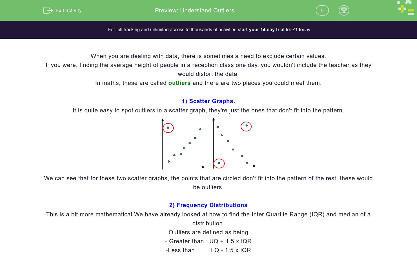 Find Outliers in Scatter Graphs and Frequency Distributions Worksheet