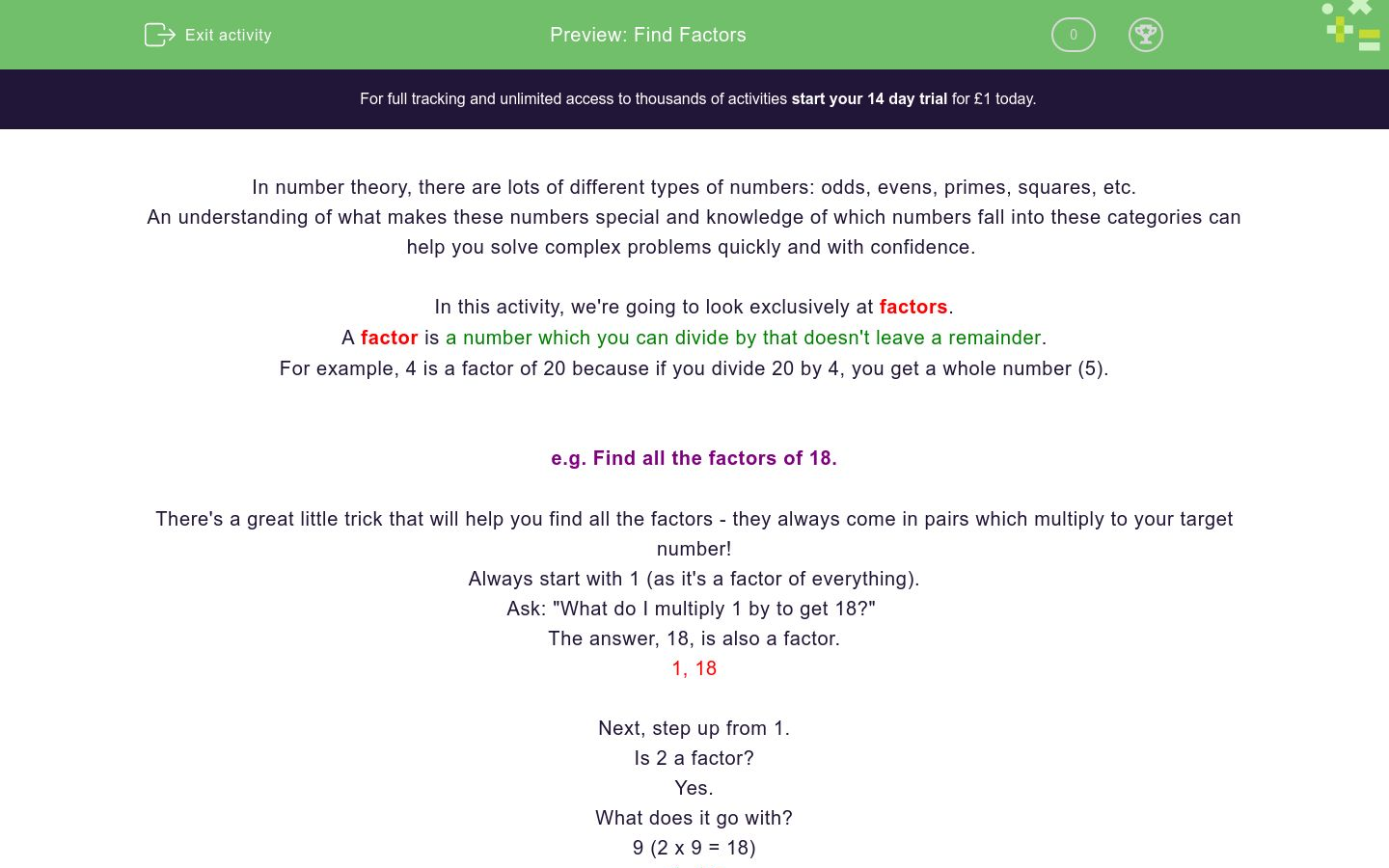 Find Factors Worksheet - EdPlace