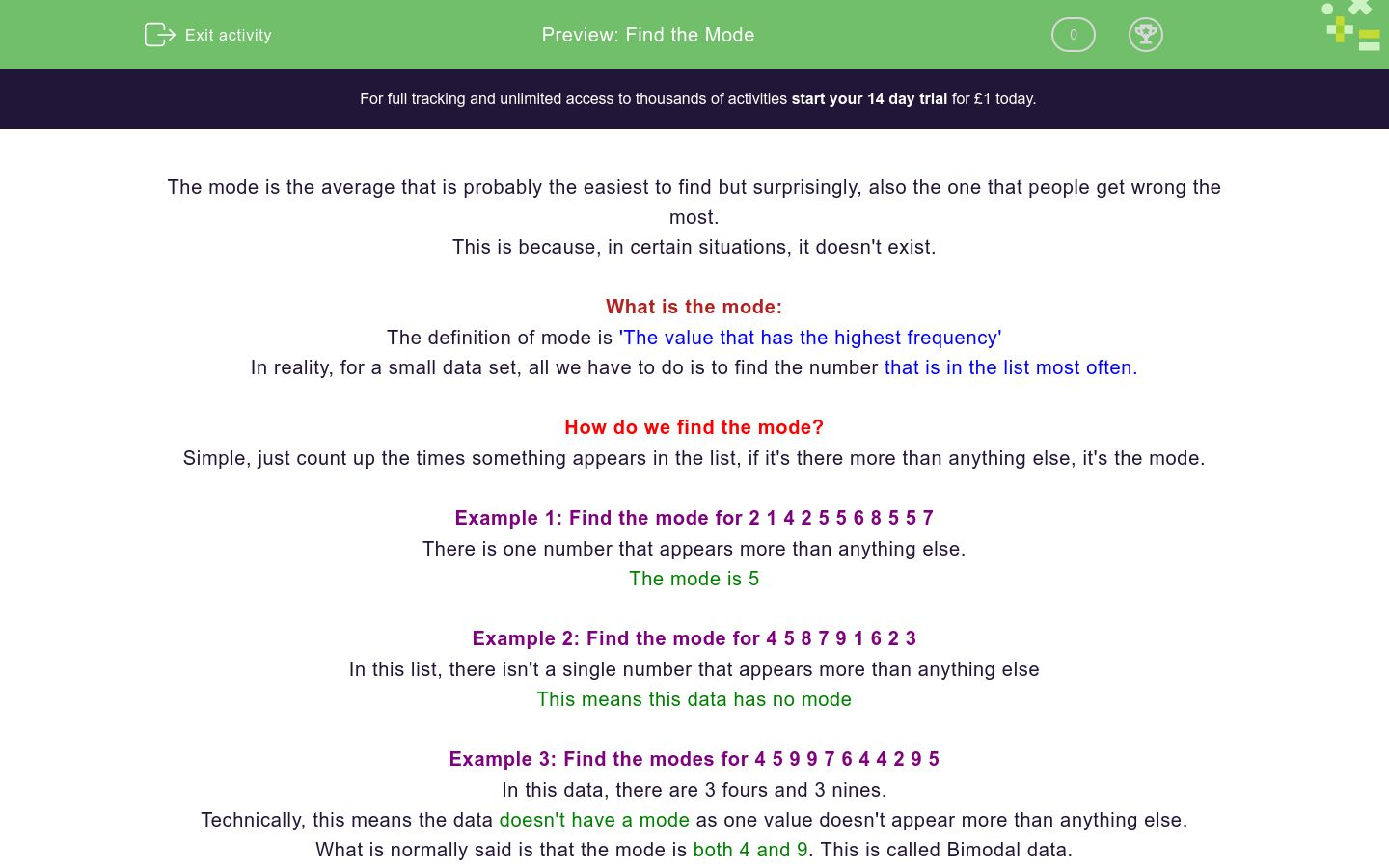 Find the Mode Worksheet - EdPlace