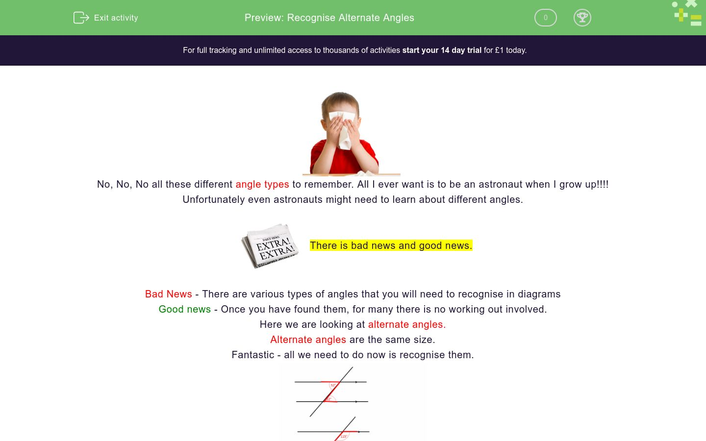 Recognise Alternate Angles Worksheet EdPlace