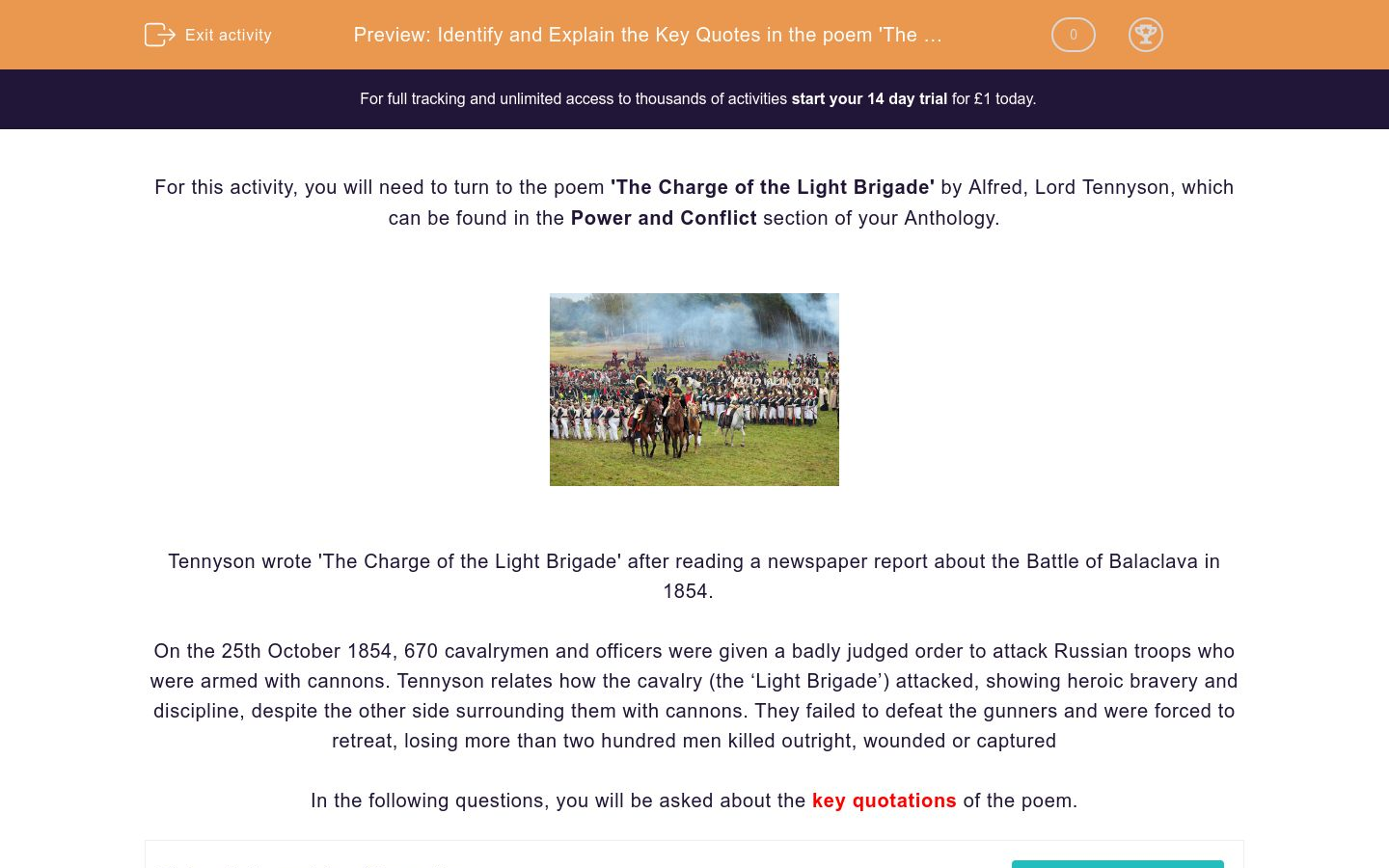 the charge of the light brigade poem questions and answers