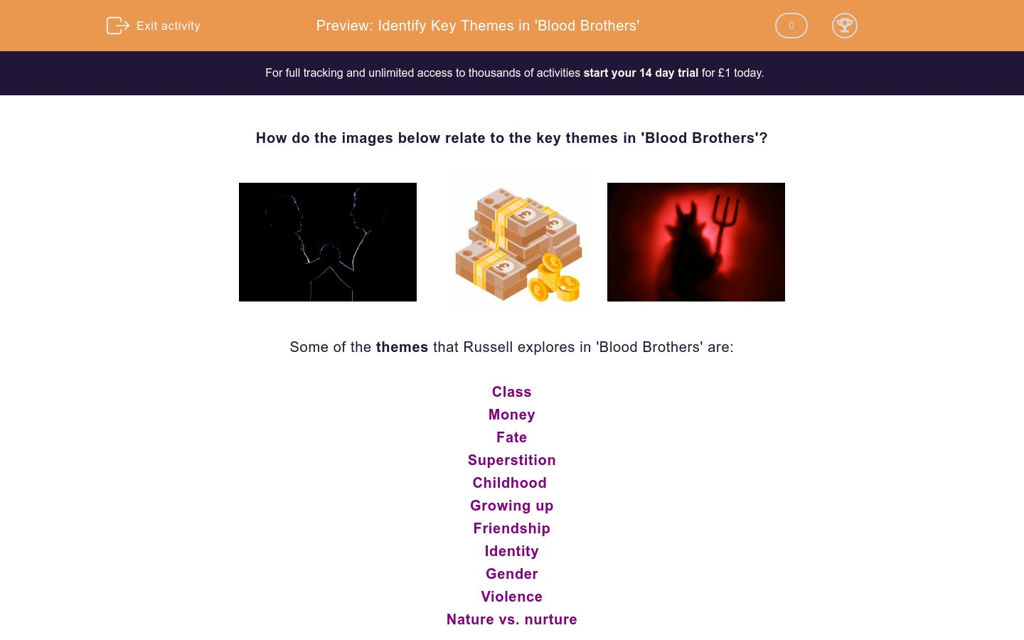 Identify Key Themes in 'Blood Brothers' Worksheet - EdPlace