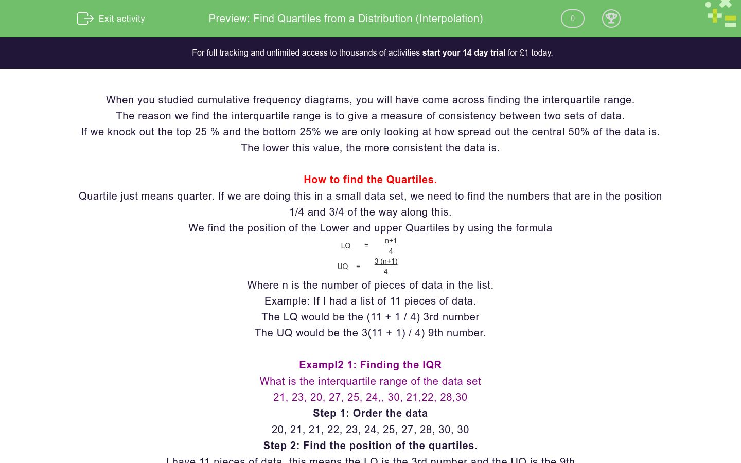 Find Quartiles from a Distribution (Interpolation) Worksheet - EdPlace