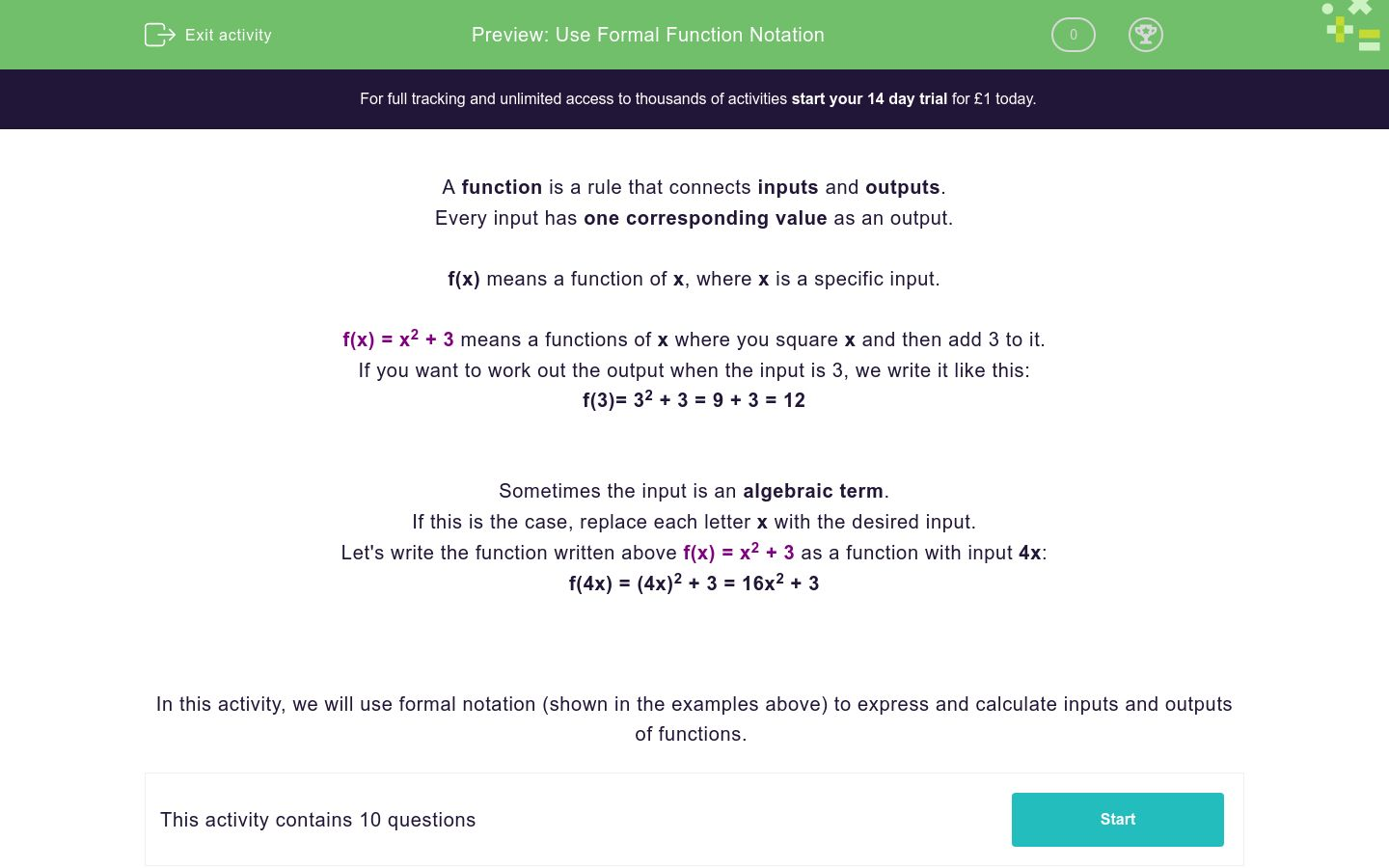 Use Formal Function Notation Worksheet - EdPlace