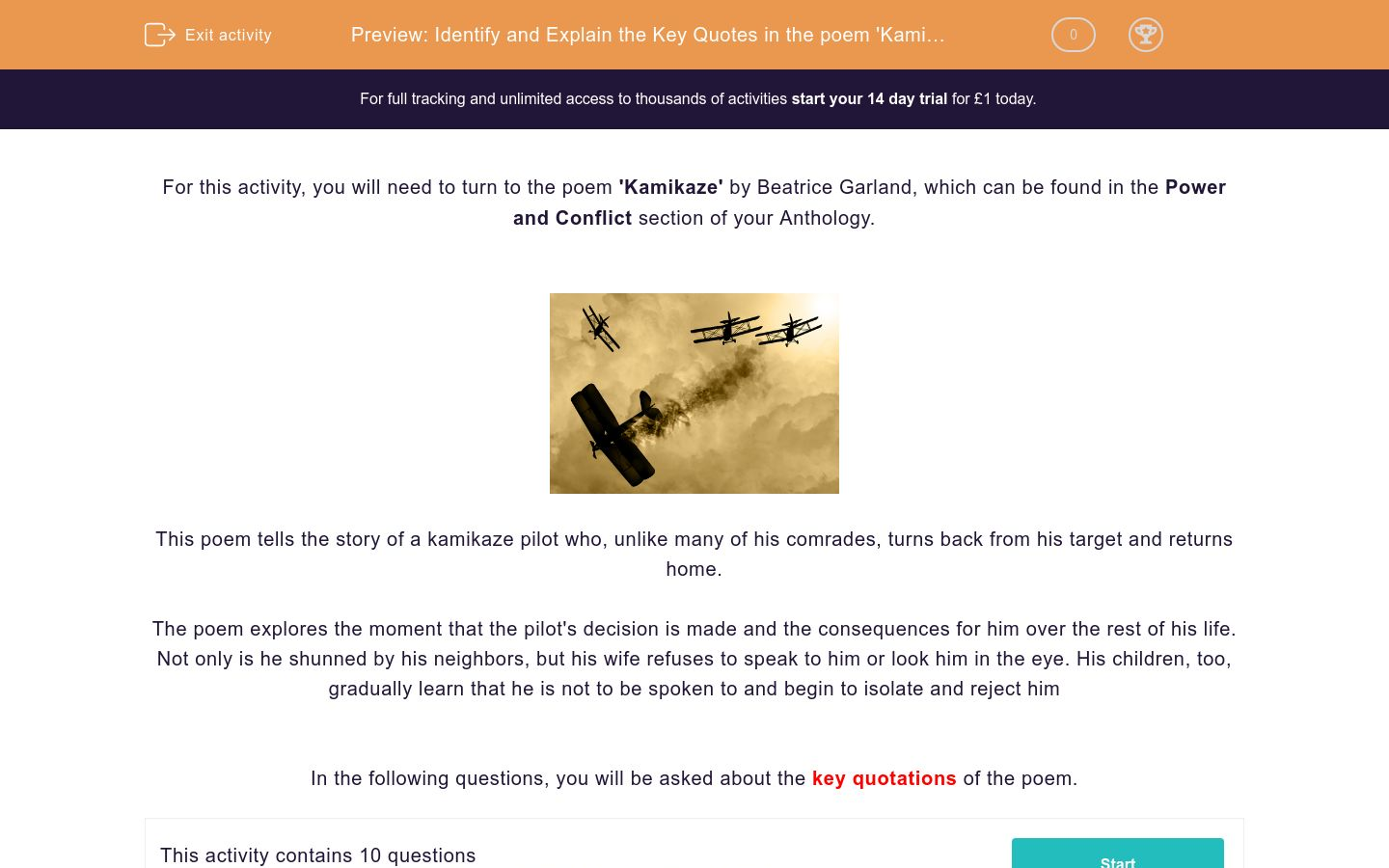 Identify And Explain The Key Quotes In The Poem Kamikaze By Beatrice