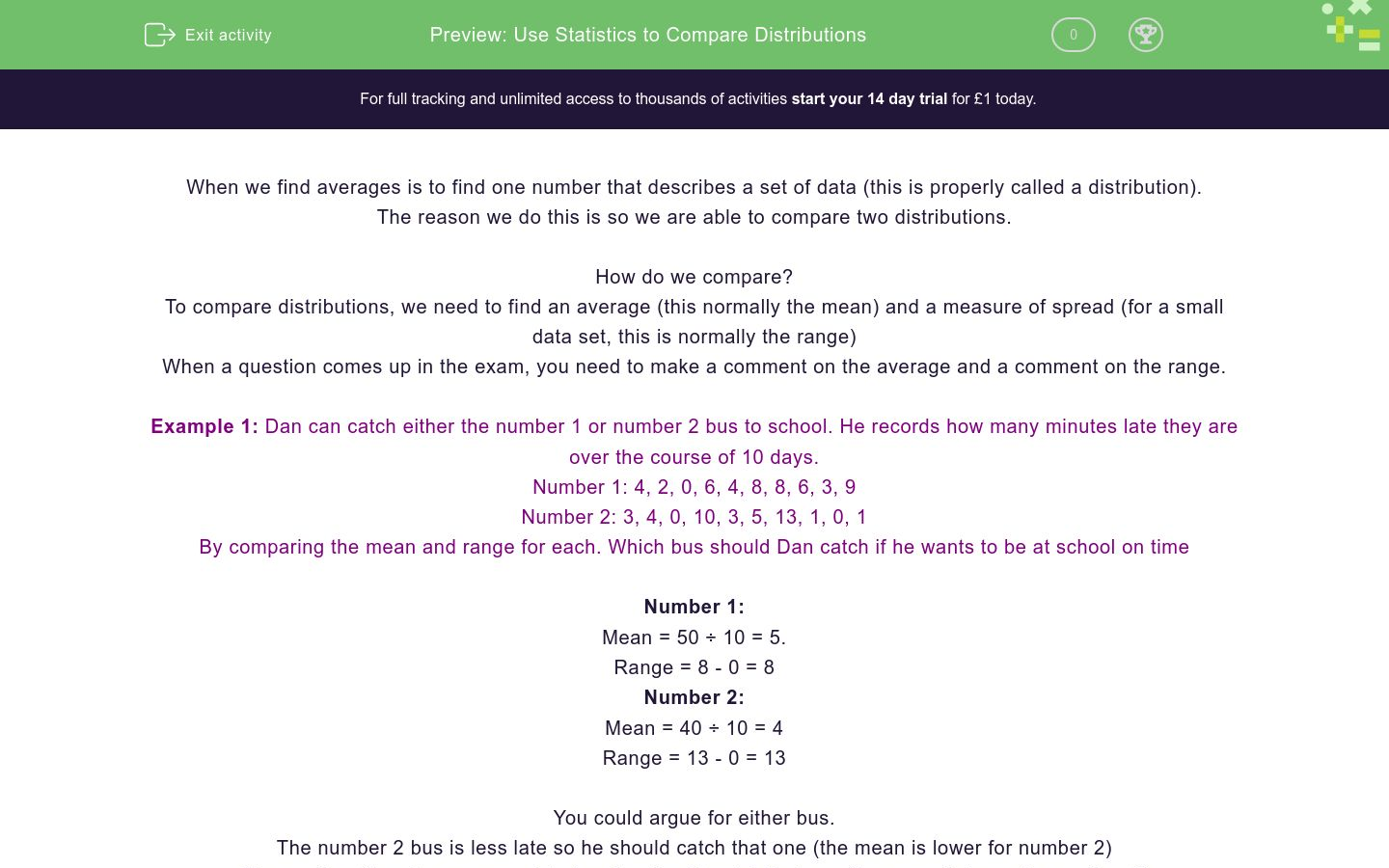 Use Statistics to Compare Distributions Worksheet - EdPlace