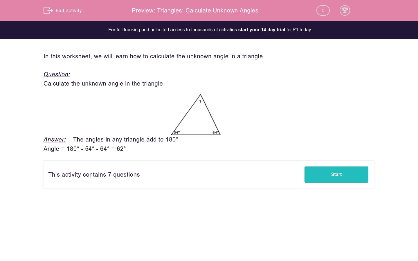 Triangles: Calculate Unknown Angles Worksheet - EdPlace