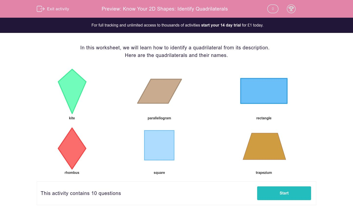 know your 2d shapes identify quadrilaterals worksheet edplace