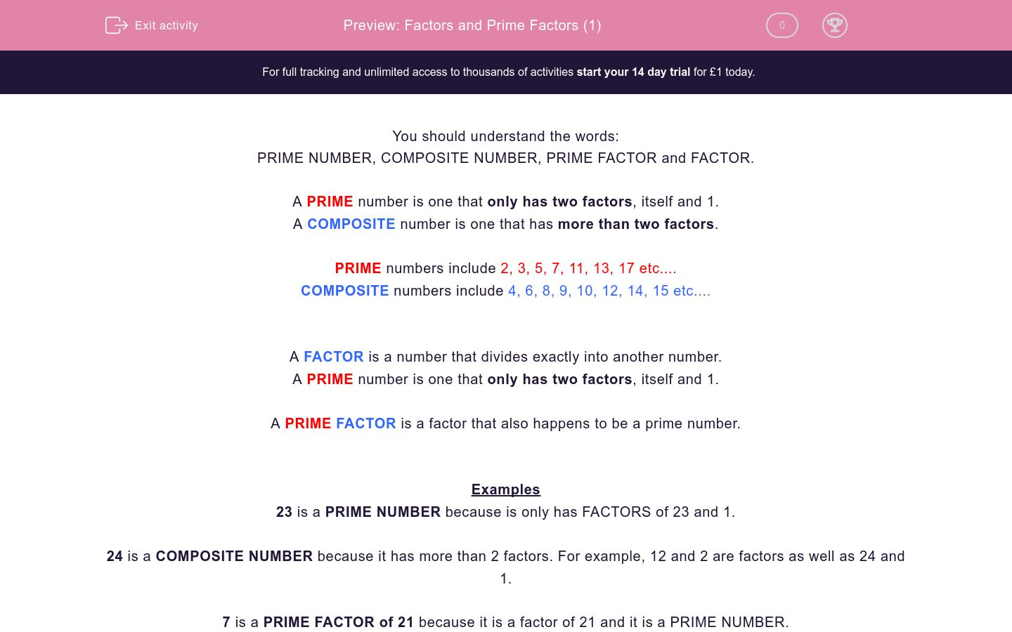 Factors and Prime Factors (1) Worksheet - EdPlace