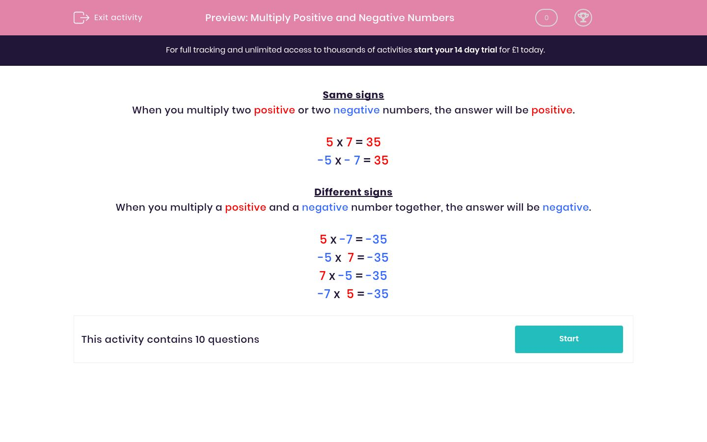 Multiply Positive and Negative Numbers Worksheet - EdPlace In Multiplying Negative Numbers Worksheet