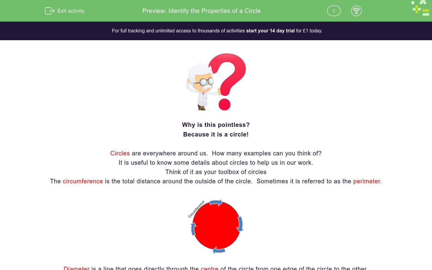 Identify the Properties of a Circle Worksheet - EdPlace