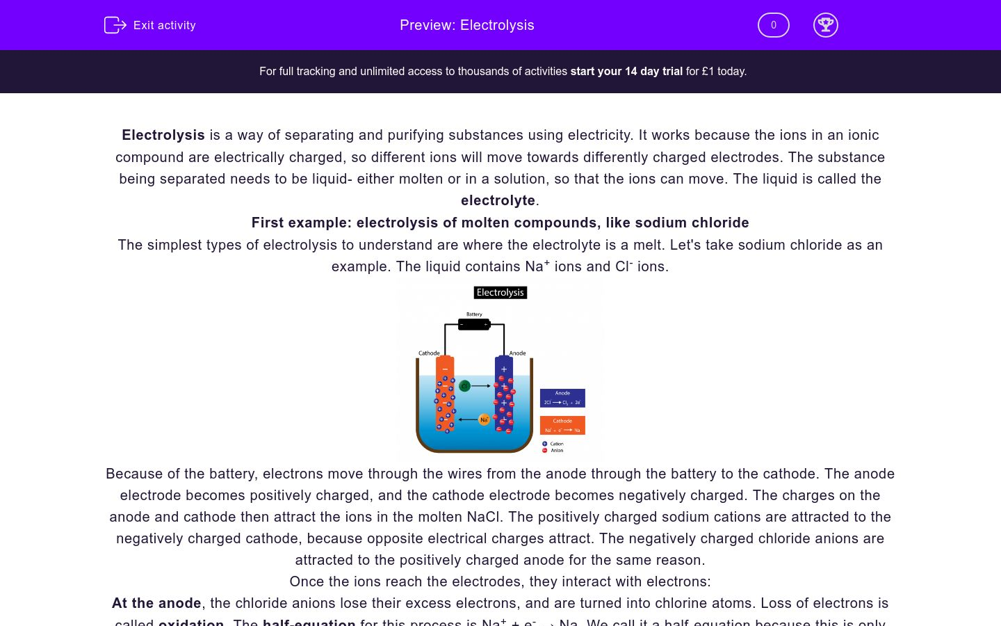 Describe The Process Of Electrolysis Worksheet - EdPlace