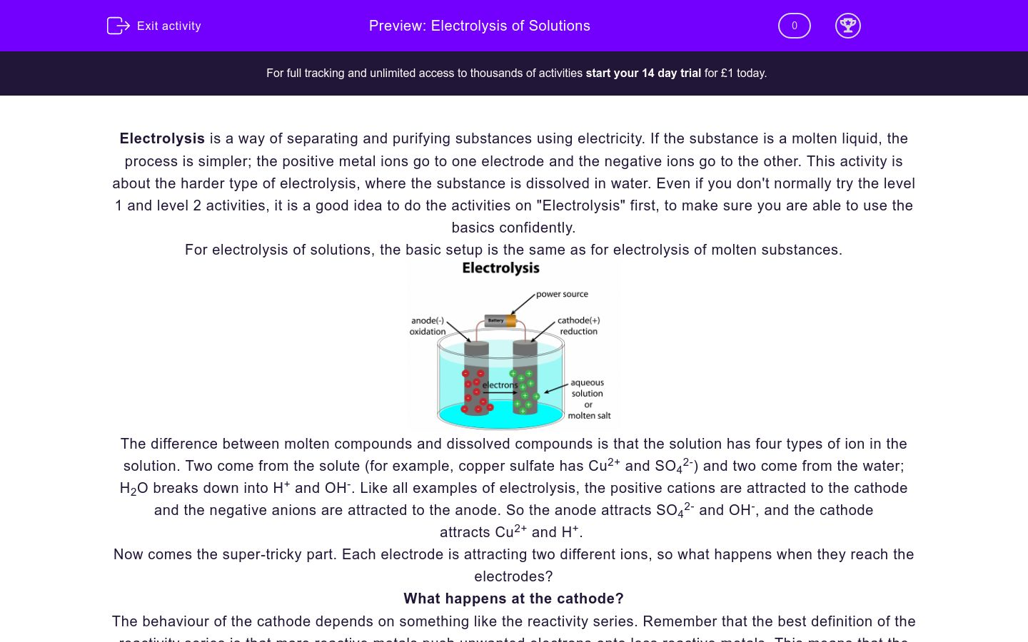 Understand the Electrolysis of Solutions Worksheet - EdPlace