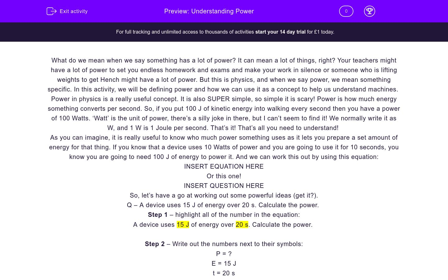 Understand Power Worksheet - EdPlace