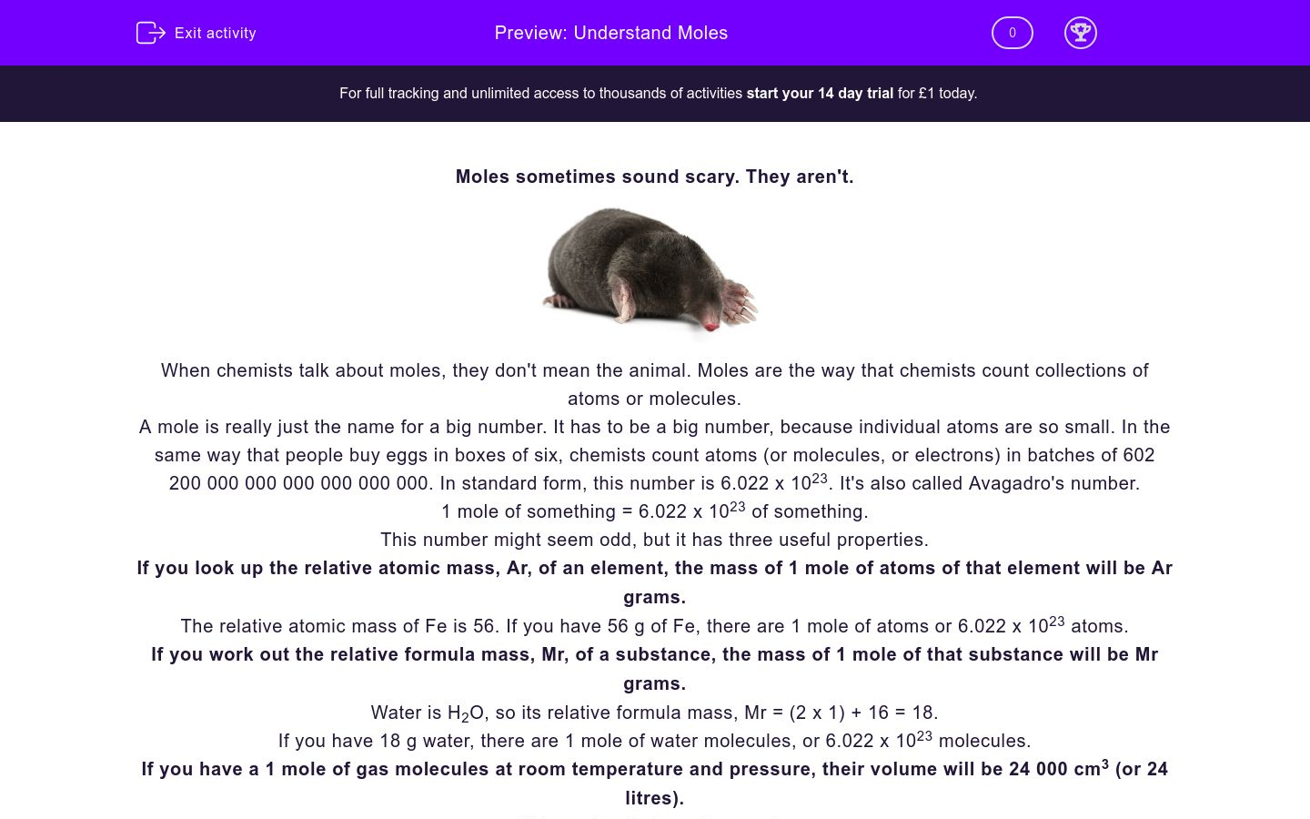 Understand Moles Worksheet - EdPlace