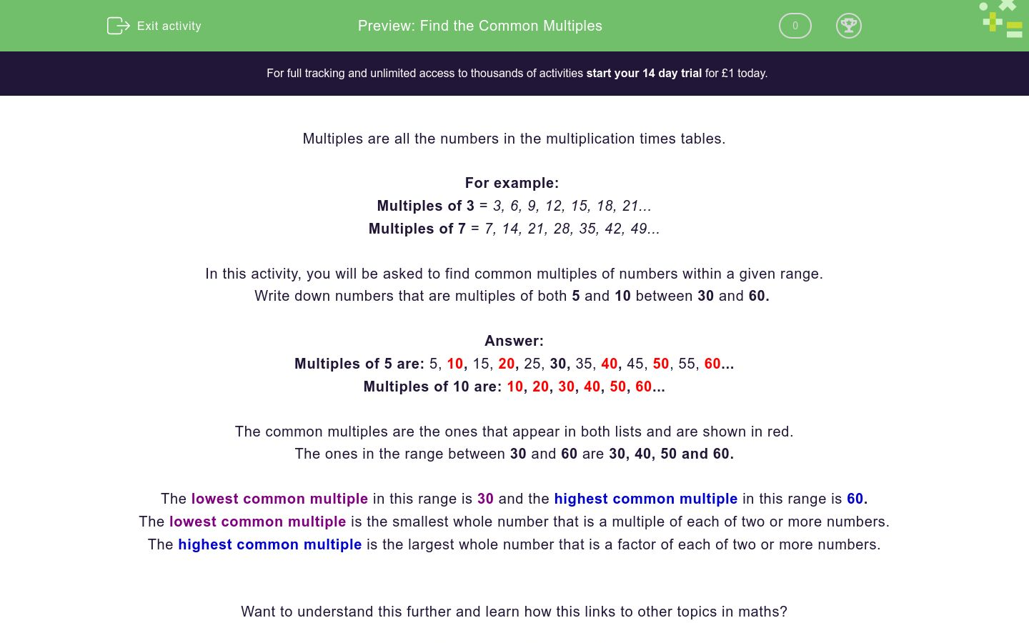 Find the Common Multiples Worksheet - EdPlace