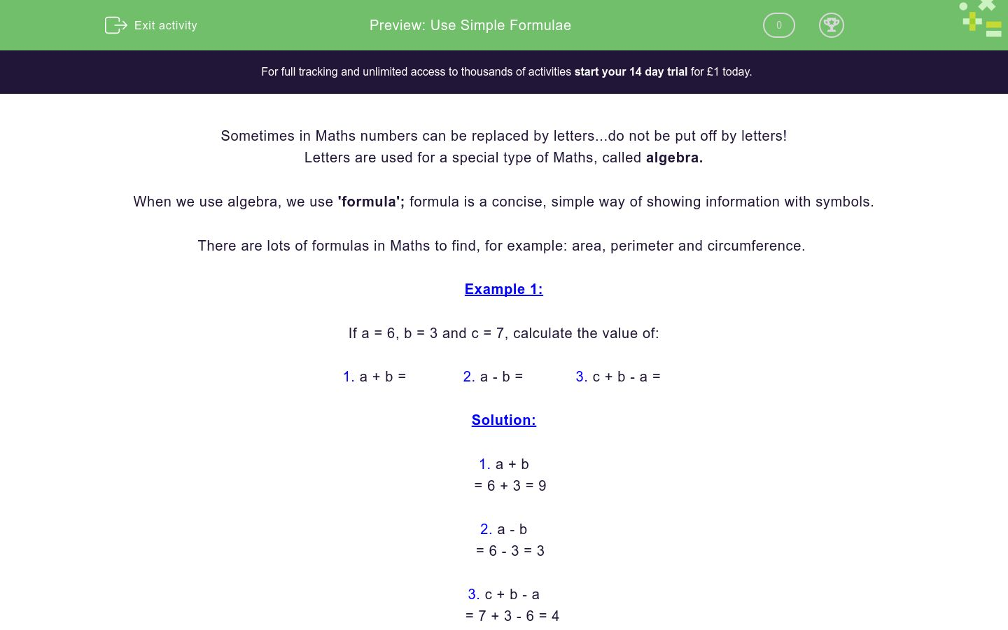 Use Simple Formulae Worksheet - EdPlace