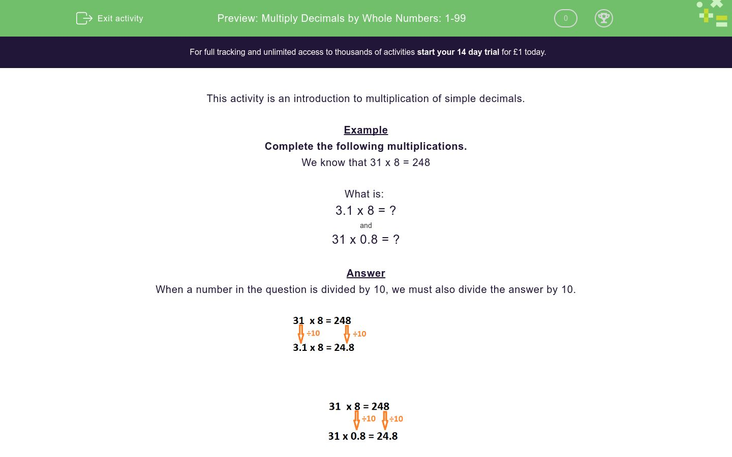 Multiply Decimals by Whole Numbers: 1-99 Worksheet - EdPlace