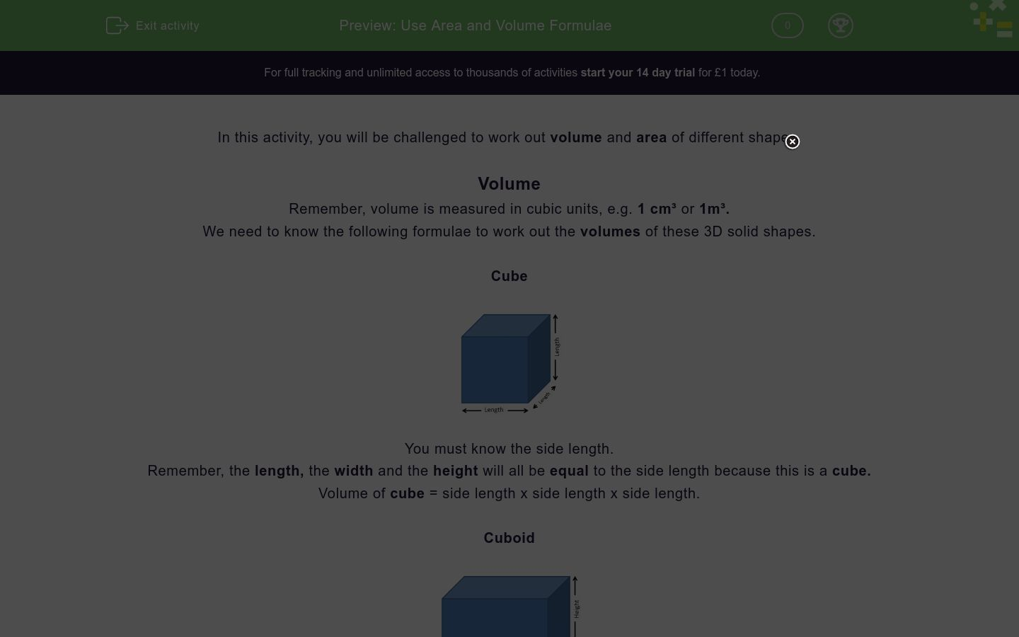 use area and volume formulae worksheet edplace