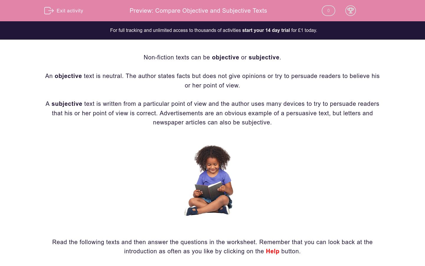 Compare Objective and Subjective Texts Worksheet - EdPlace