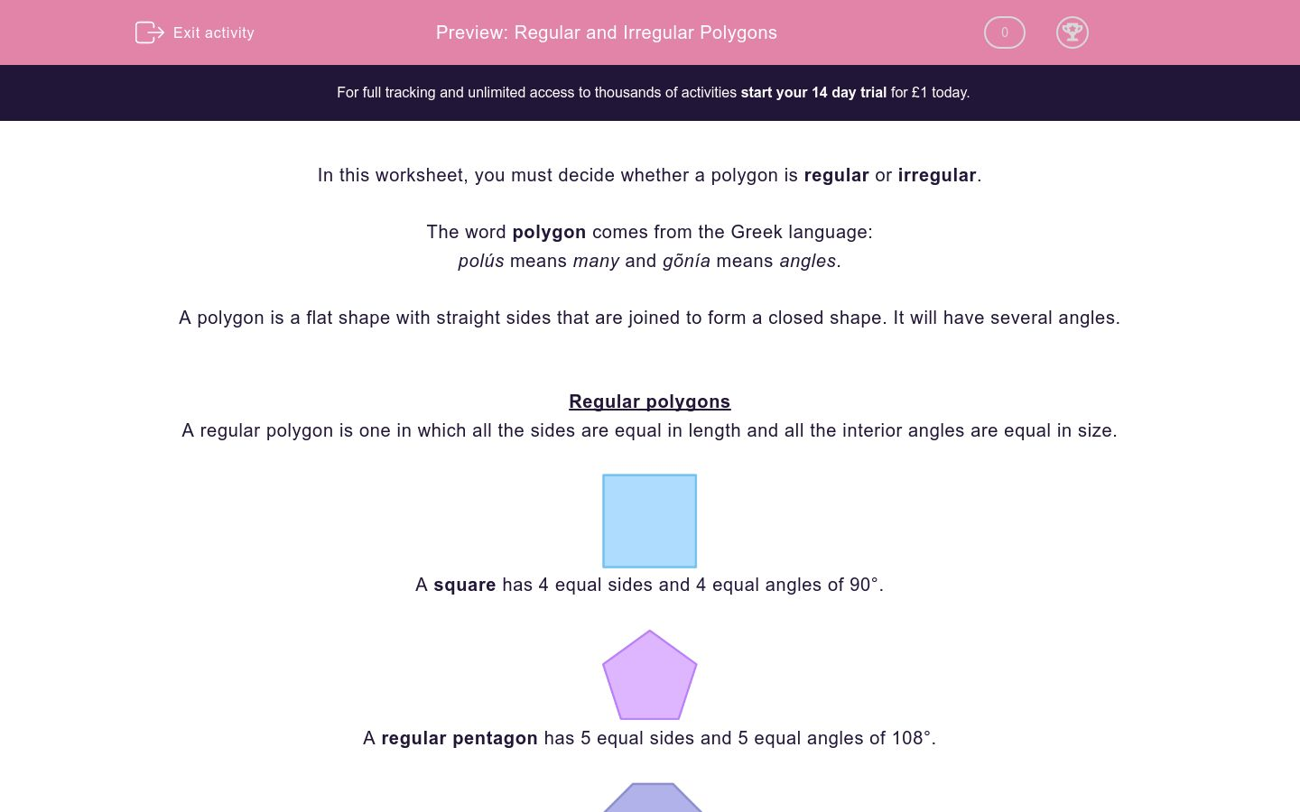 Regular and Irregular Polygons Worksheet - EdPlace