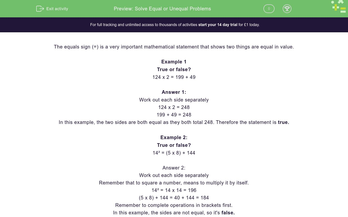 Solve Equal or Unequal Problems Worksheet - EdPlace