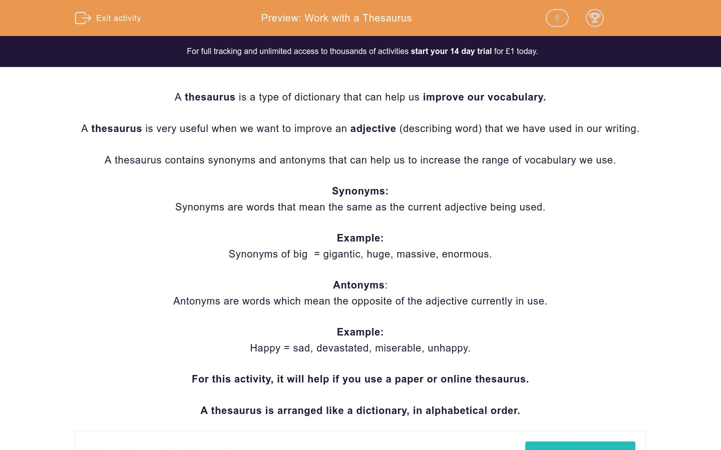 Work with a Thesaurus Worksheet EdPlace