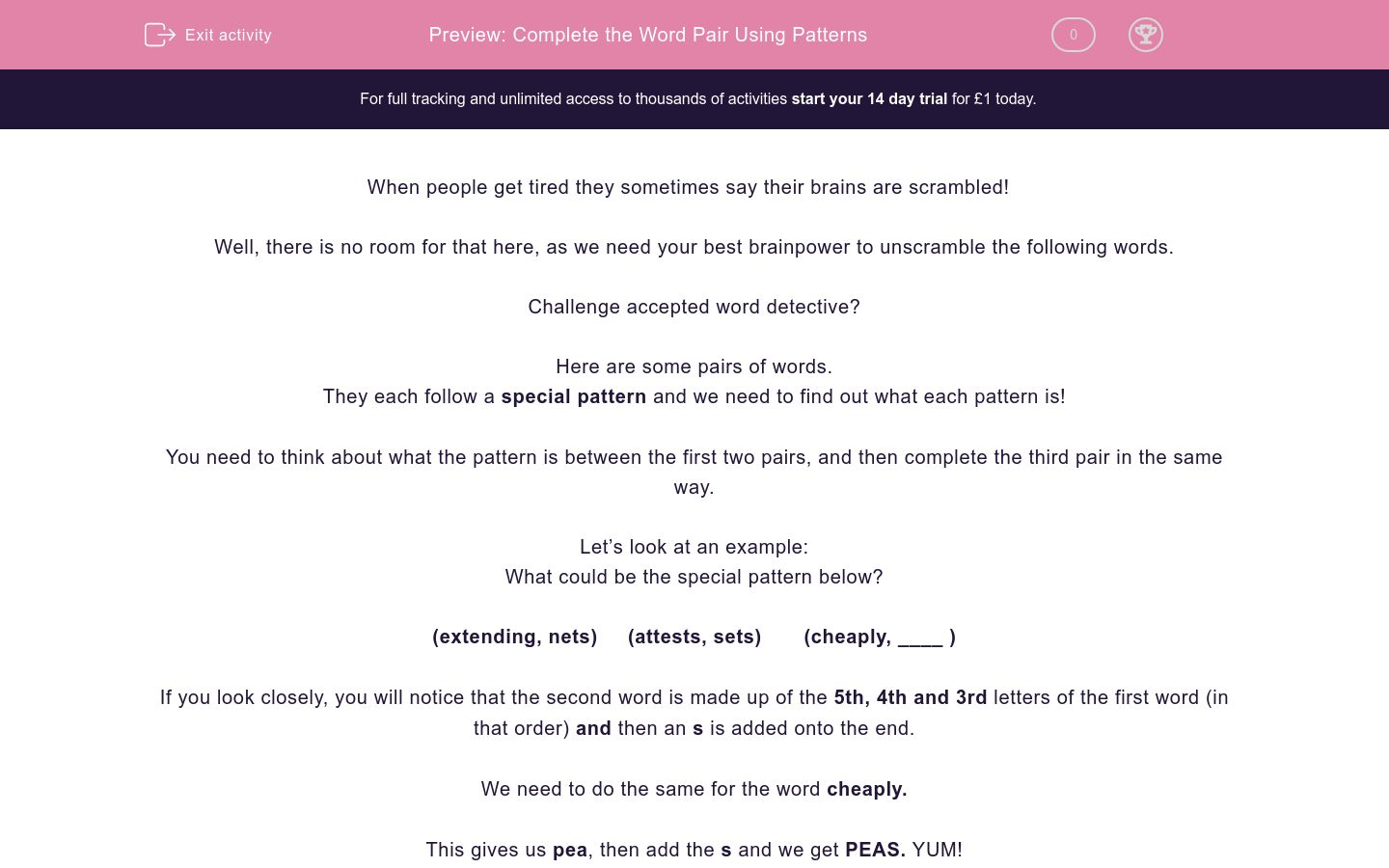 Complete the Word Pair Using Patterns Worksheet - EdPlace