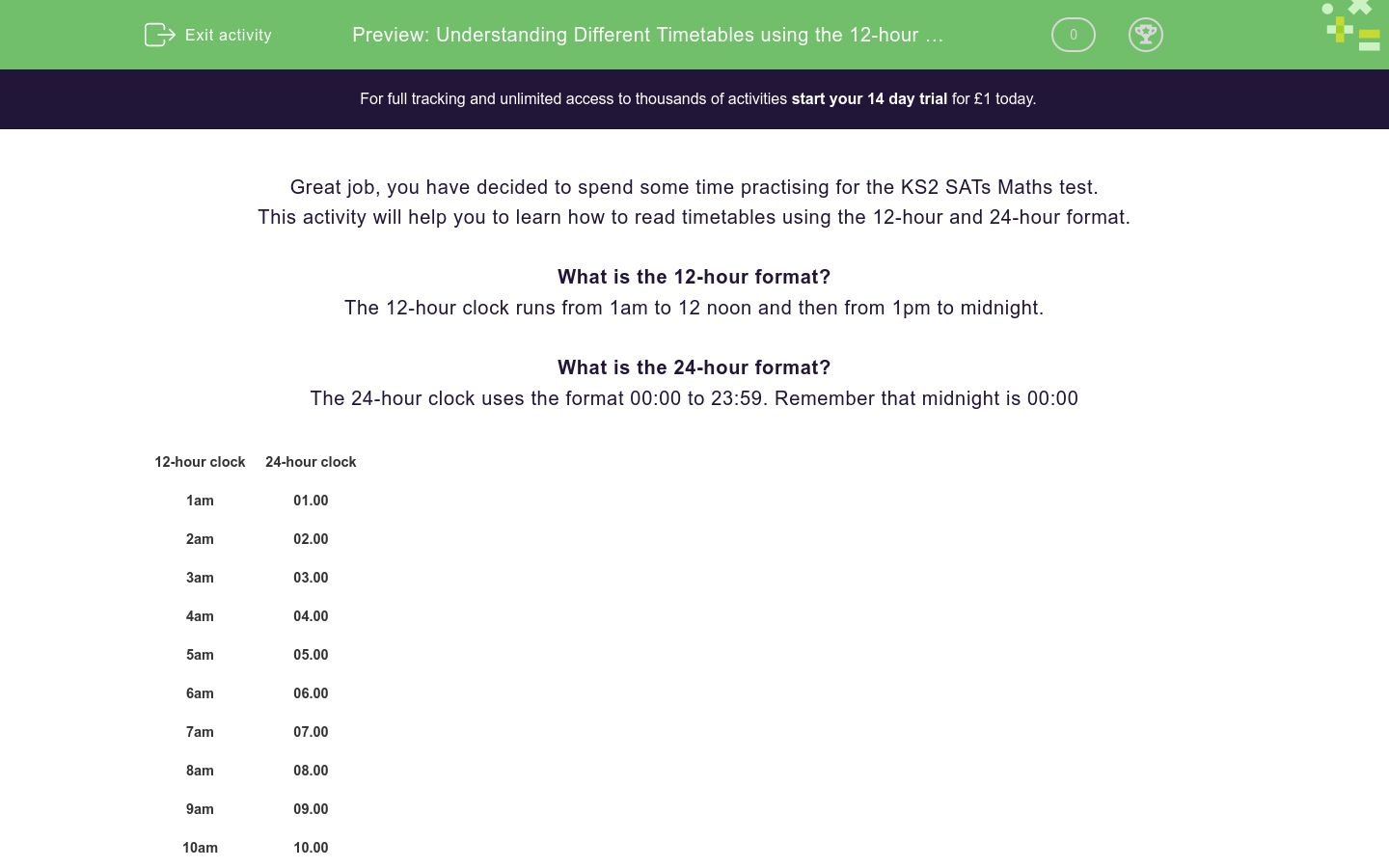 understanding different timetables using the 12 hour and