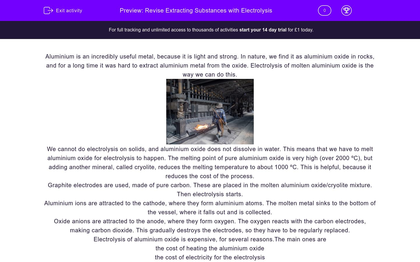 Understand How To Extract Metals Using Electrolysis Worksheet - EdPlace
