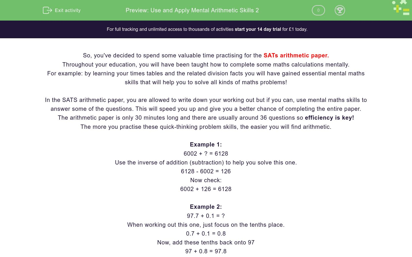 Use and Apply Mental Arithmetic Skills 2 Worksheet - EdPlace