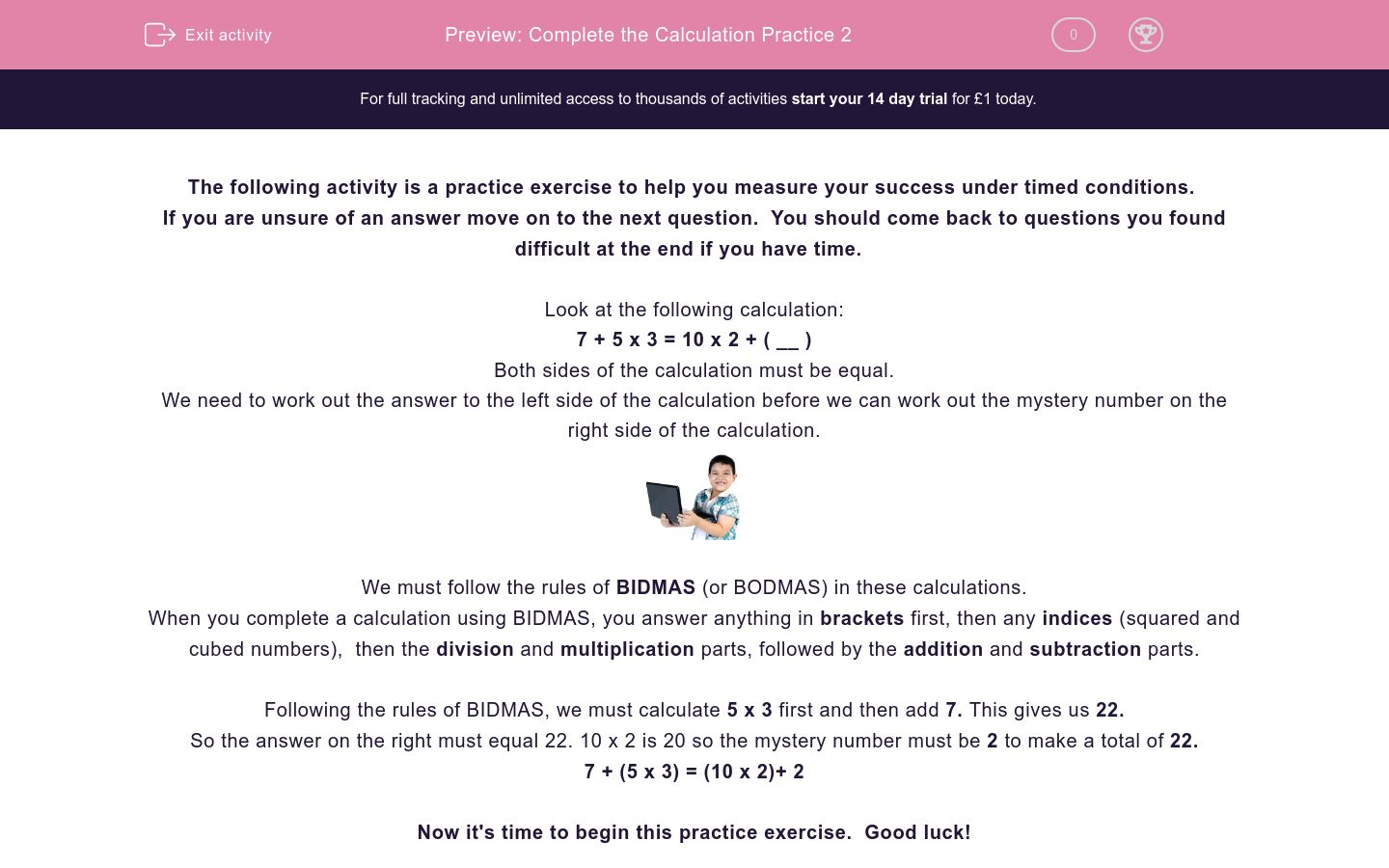 Complete the Calculation Practice 2 Worksheet - EdPlace