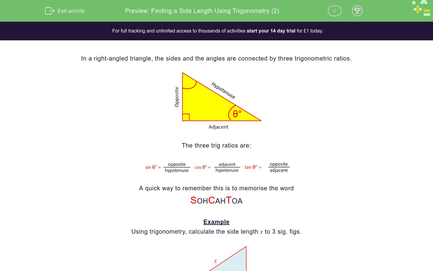 Finding A Side Length Using Trigonometry 2 Worksheet Edplace 1877