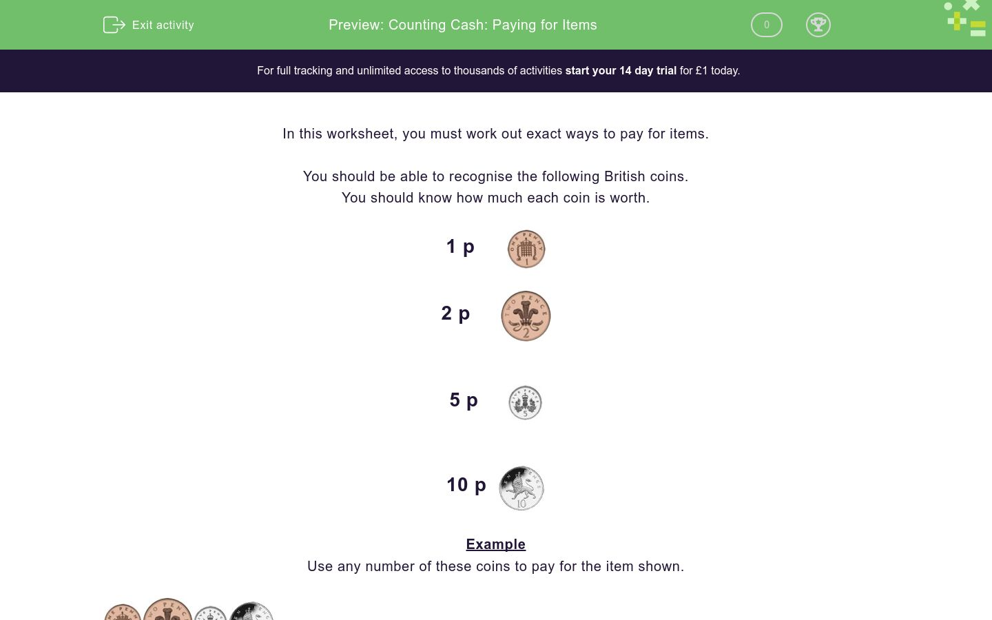 Counting Cash: Paying for Items Worksheet - EdPlace