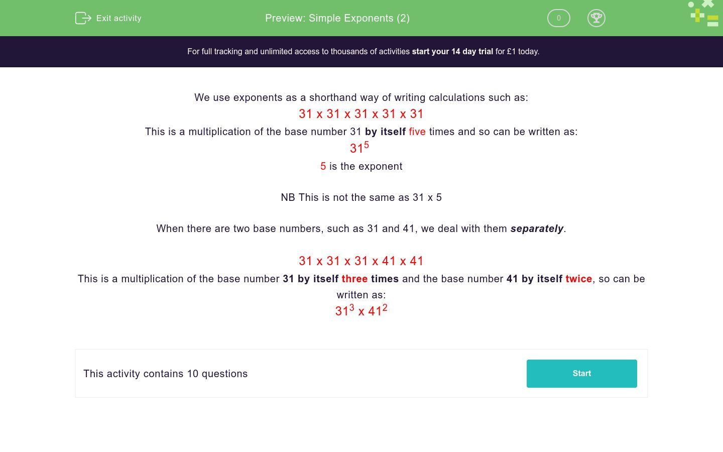 Simple Exponents (2) Worksheet - EdPlace