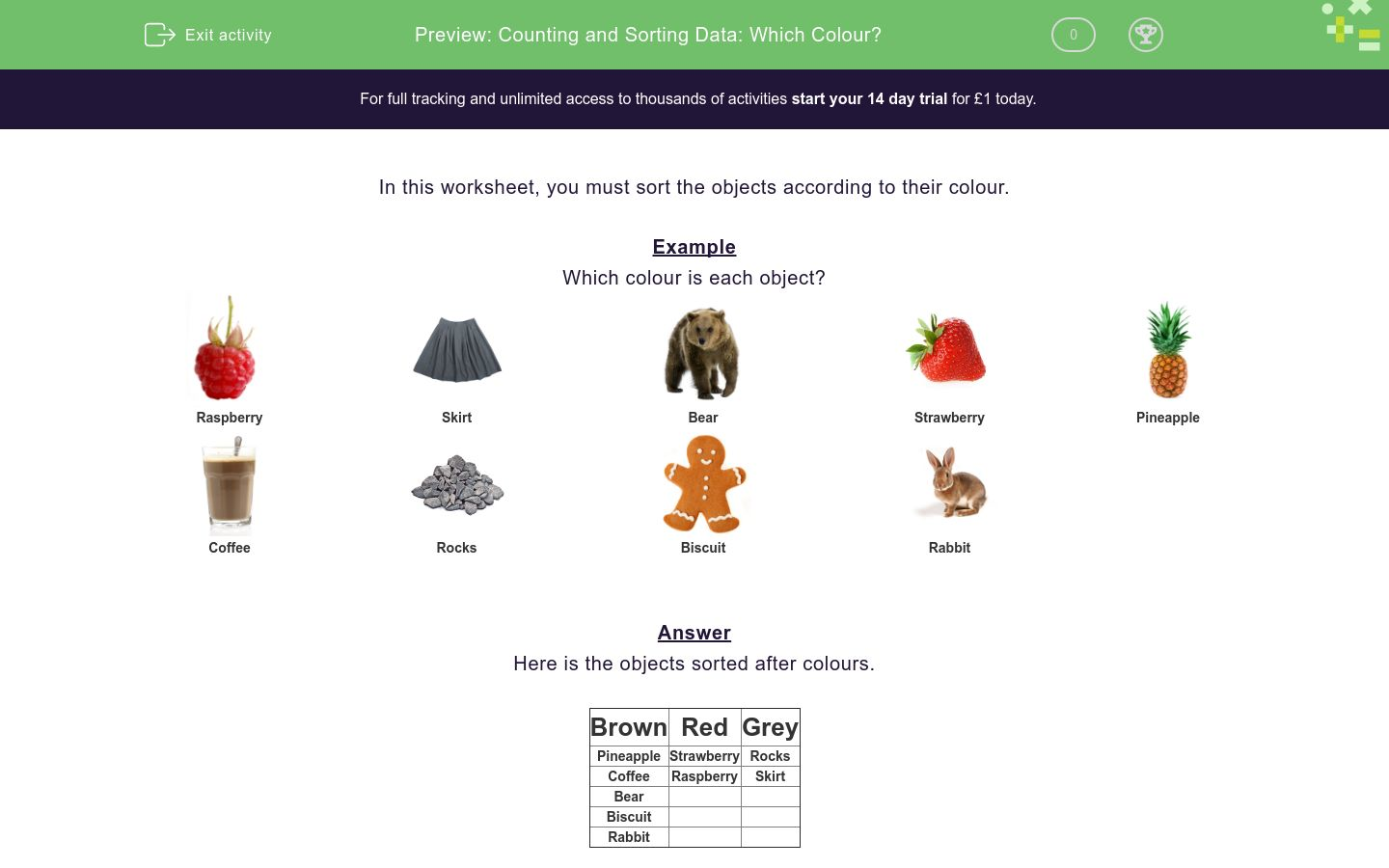 Counting and Sorting Data: Which Colour? Worksheet - EdPlace