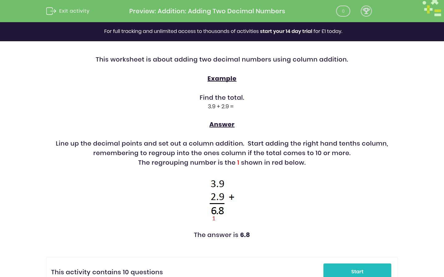 addition adding two decimal numbers worksheet edplace