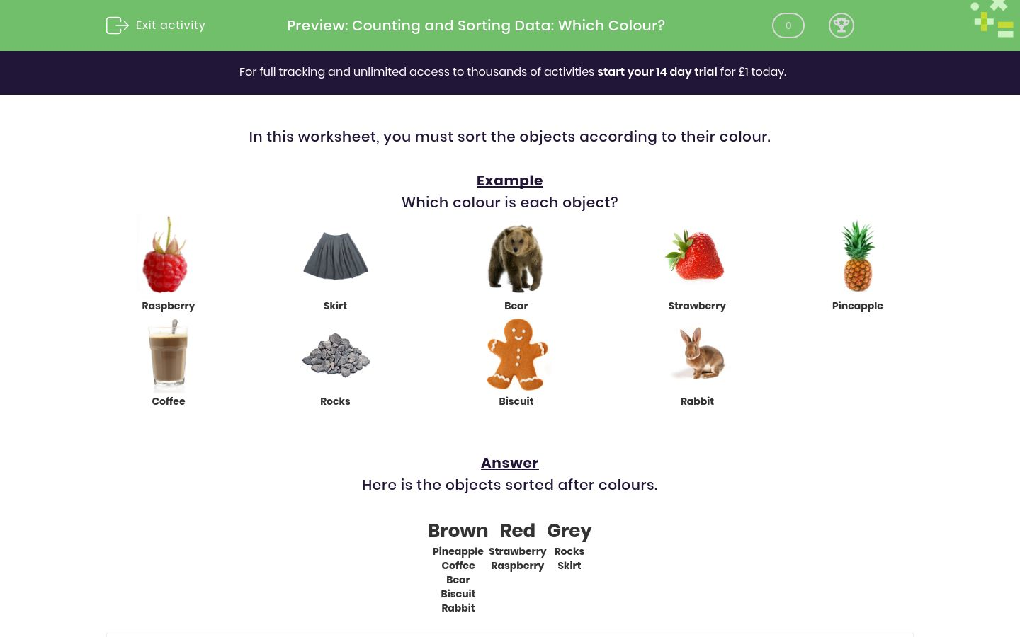 counting and sorting data which colour worksheet edplace