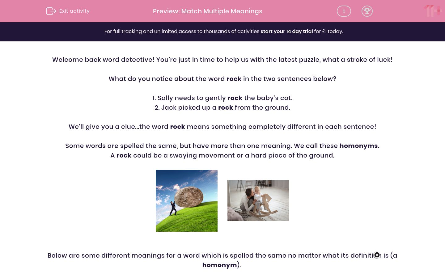 Match Multiple Meanings Worksheet EdPlace