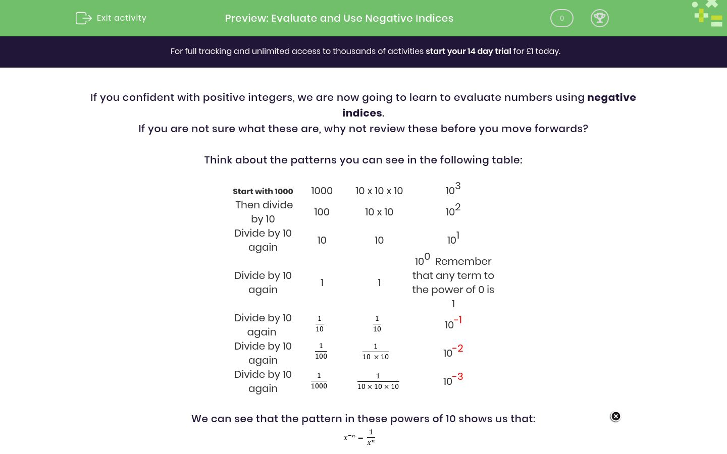 Evaluate and Use Negative Indices Worksheet - EdPlace