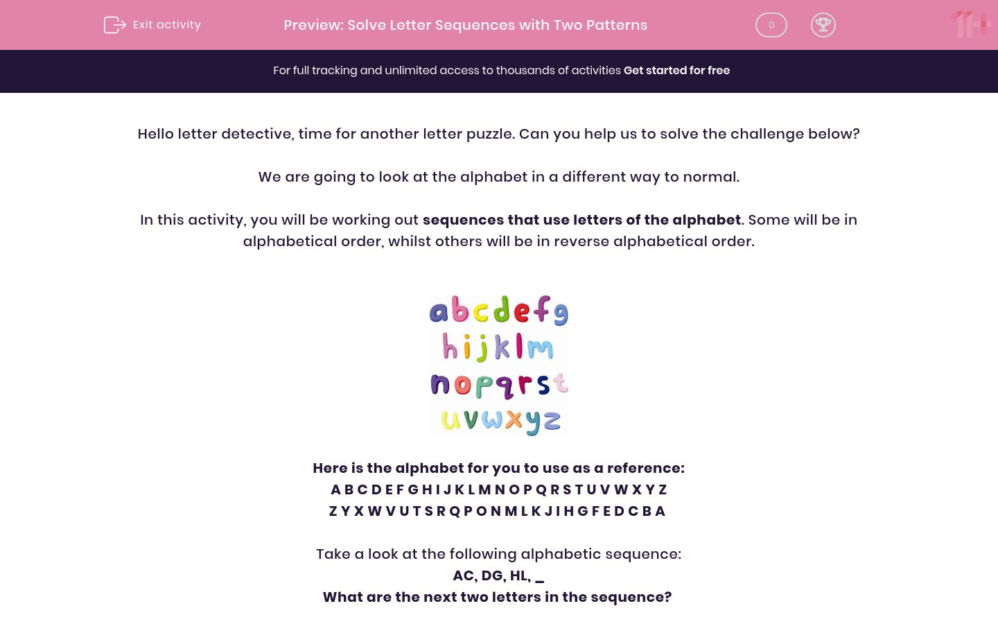 Solve Letter Sequences with Two Patterns Worksheet EdPlace