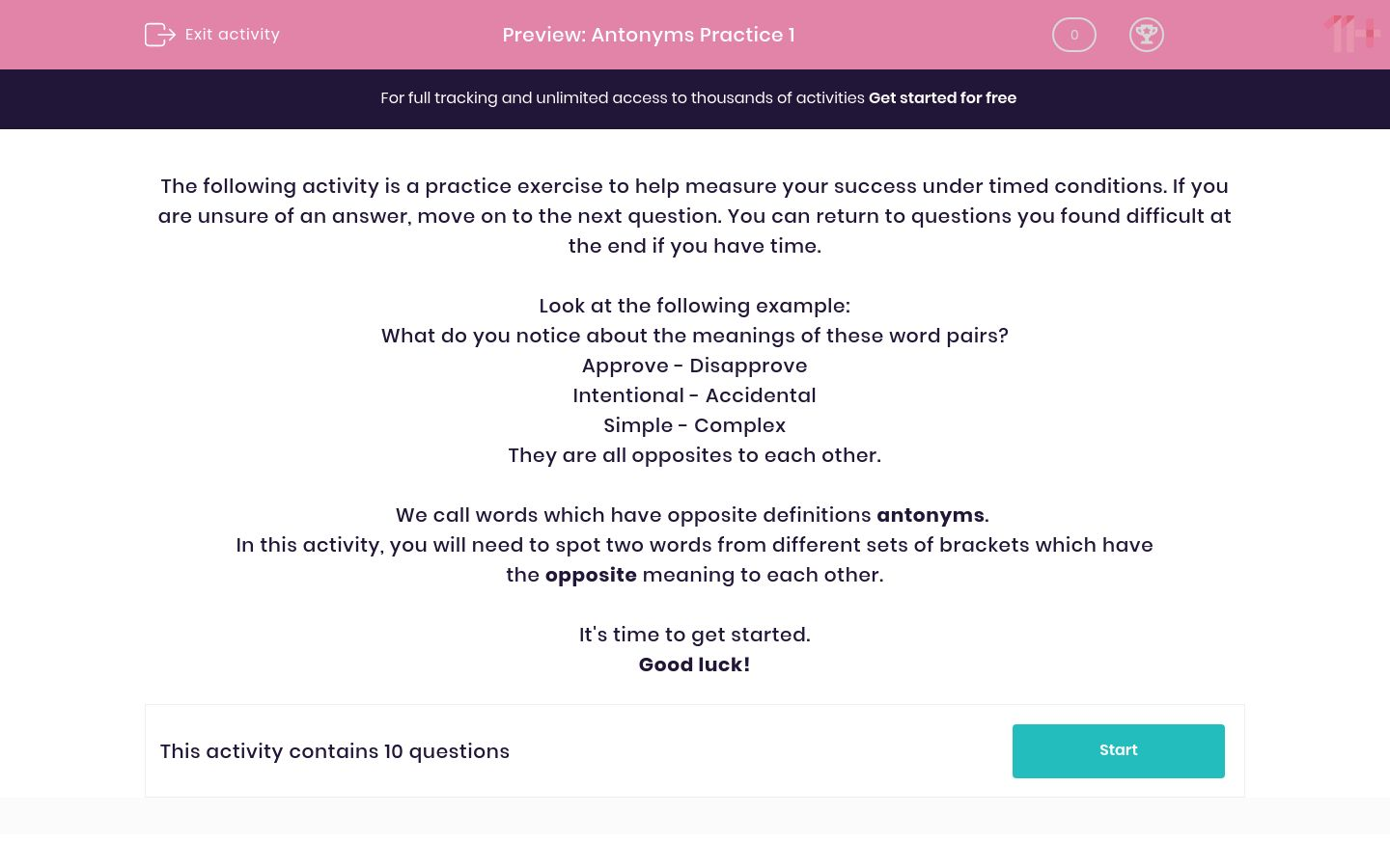 Antonyms Practice 1 Worksheet - EdPlace