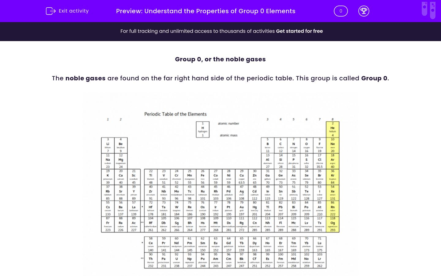 understand the properties of group 0 elements worksheet edplace