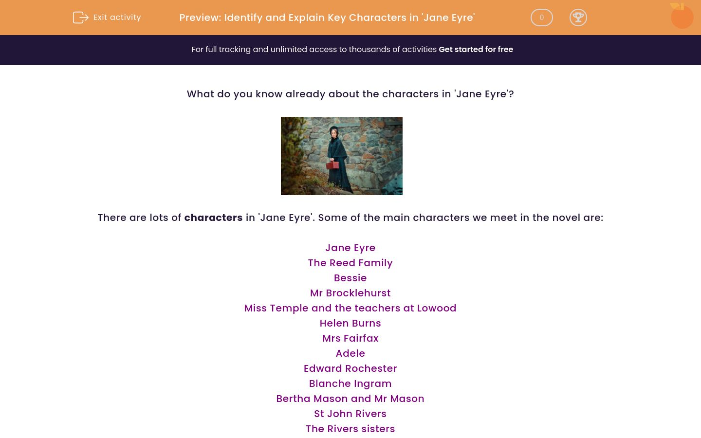 Identify and Explain Key Characters in 'Jane Eyre' Worksheet EdPlace
