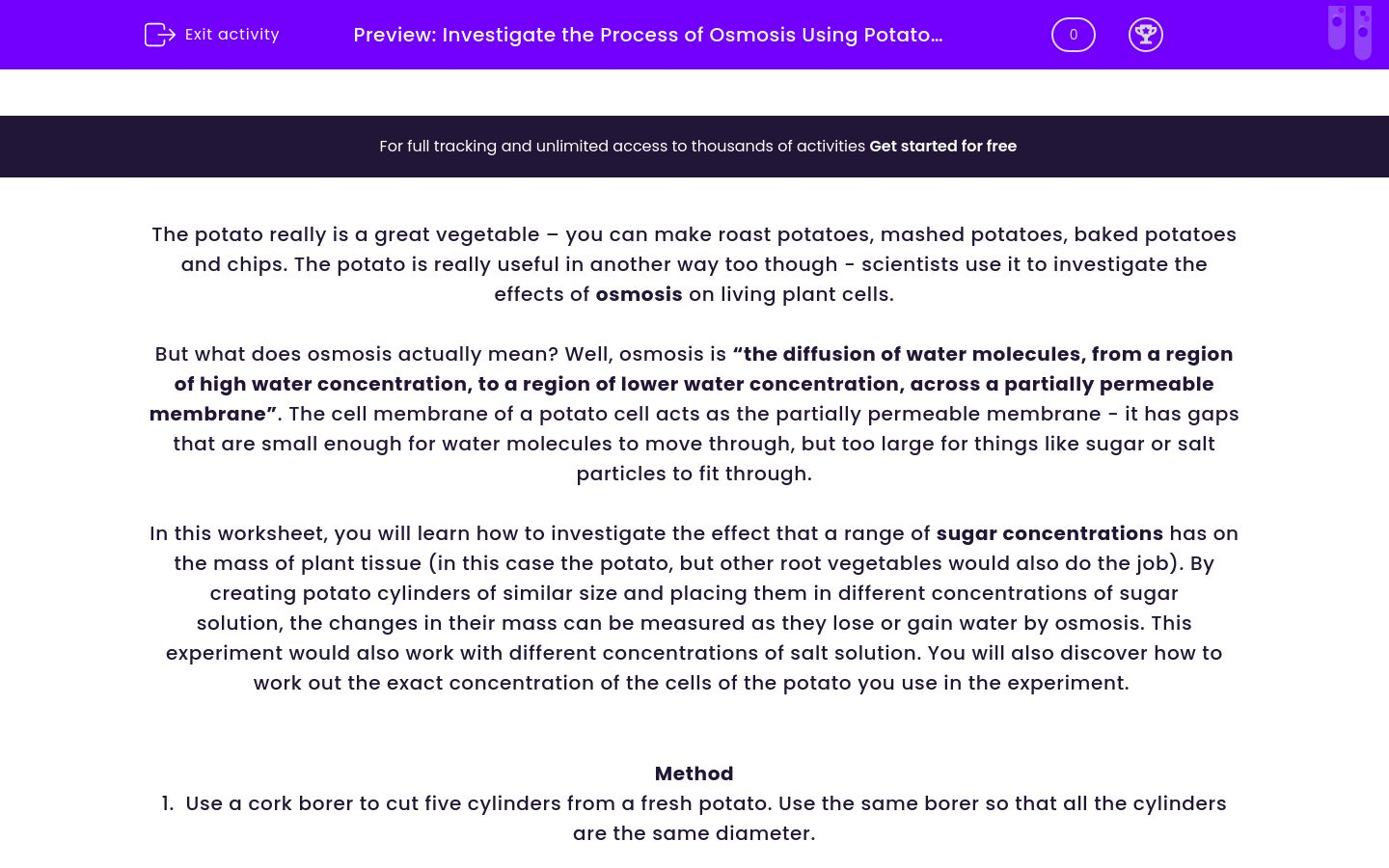 Investigate the Process of Osmosis Using Potatoes Worksheet EdPlace