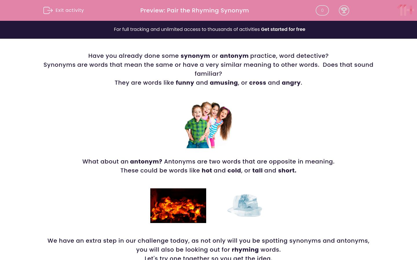 Pair the Rhyming Synonym Worksheet EdPlace