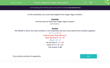 'Adding Five Single-Digit Numbers' worksheet