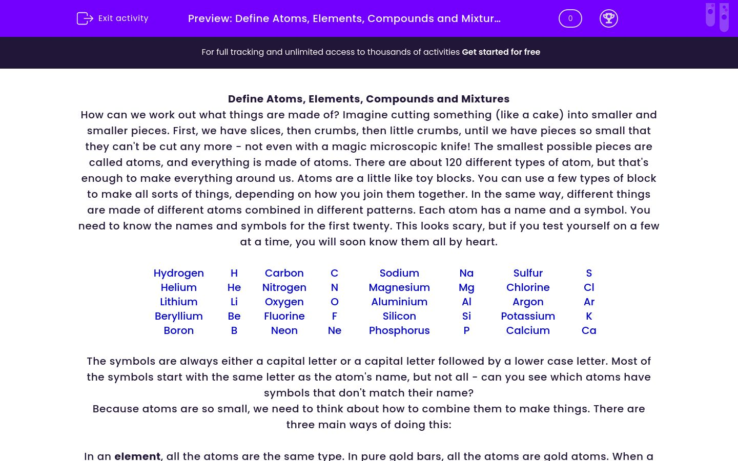 Define Atoms, Elements, Compounds and Mixtures Worksheet - EdPlace